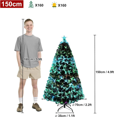 Aufun Künstliche Weihnachtsbäume 150CM Glasfaser Weihnachtsbaum mit Kiefernnadel LED Beleuchtung für