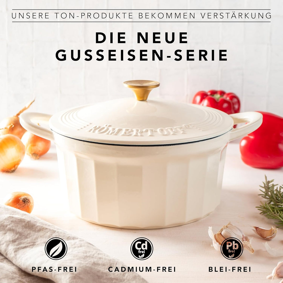 Römertopf Gusseisen Topf mit Deckel 24 cm – Bräter & Schmortopf emailliert, Dutch Oven für alle Herd