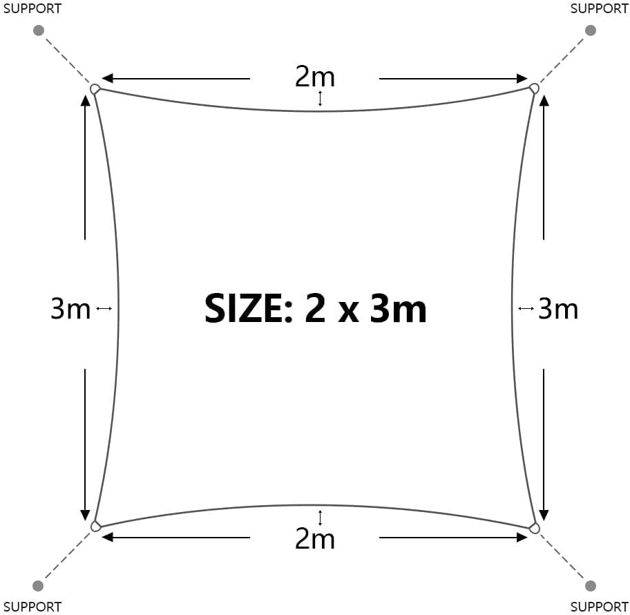 Dripex Sonnensegel wasserdicht Sonnenschutz Set 2X3 m inkl Befestigungsseile Rechteckig Polyester Im