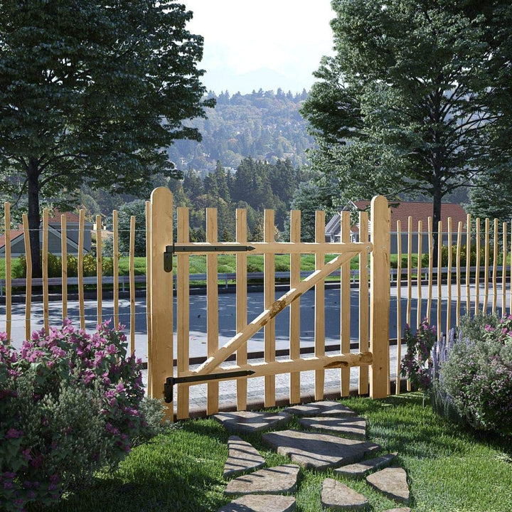 Tidyard Gartentor Zauntor Einflügelig Haselnussholz Gartentür Zauntür Pforte Holztor 100 x 90 cm für