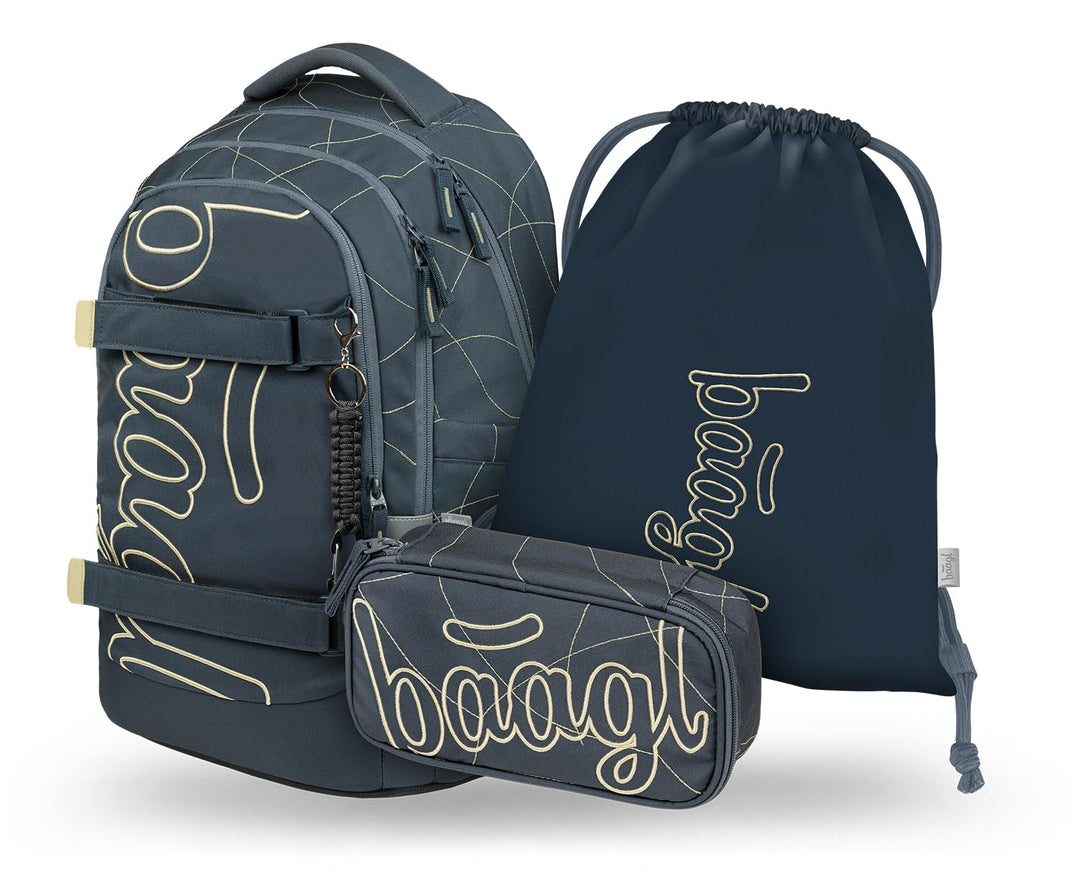 Baagl Schulrucksack Set Jungen Teenager 3 Teilig Schultasche 30 l - Wave | Ein ergonomischer Schulra