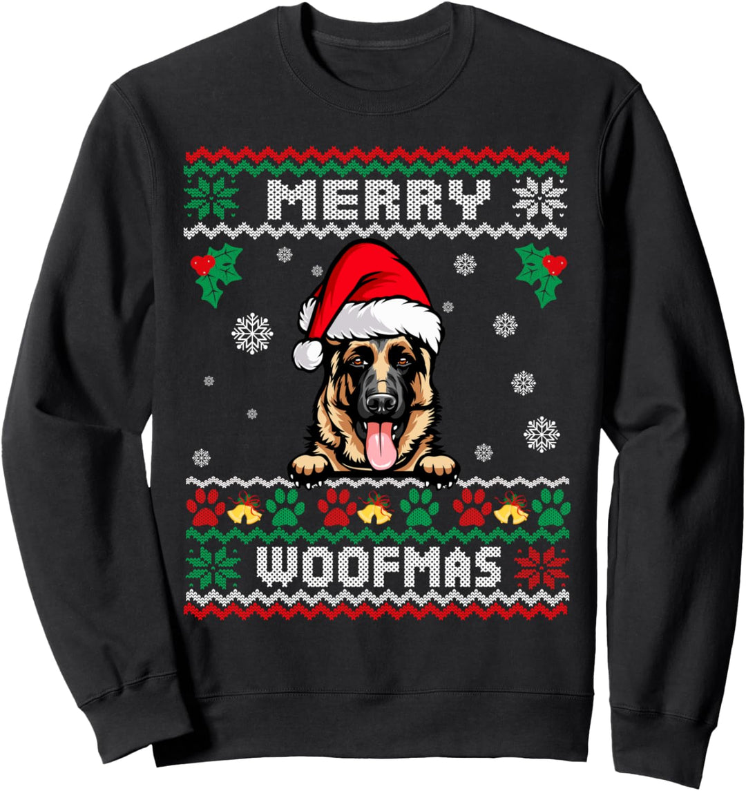 Frohe Weihnachten Woofmas Deutscher Schäferhund Lustige Ugly Sweatshirt