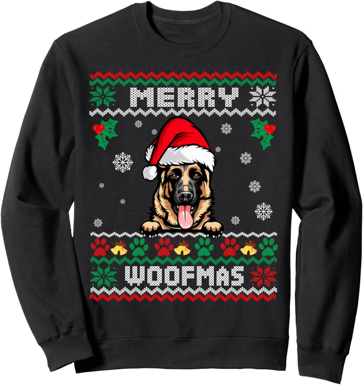 Frohe Weihnachten Woofmas Deutscher Schäferhund Lustige Ugly Sweatshirt