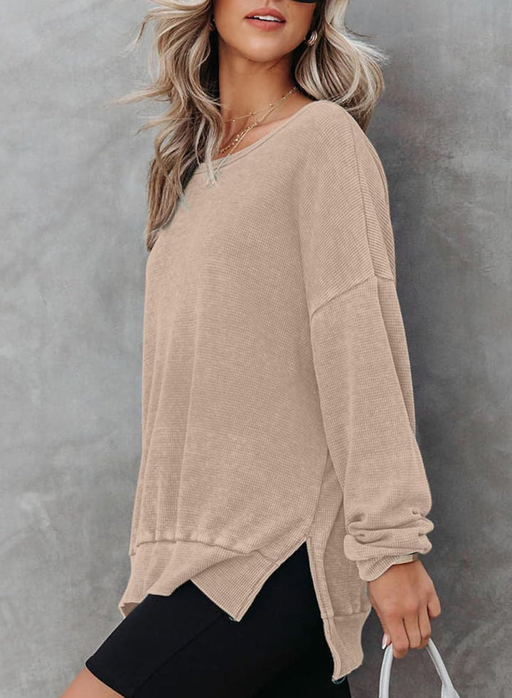 Dokotoo Damen Sweatshirt Rundhals Oversize Langarmshirt Herbst Winter Casual Pullover Baumwolle Basi