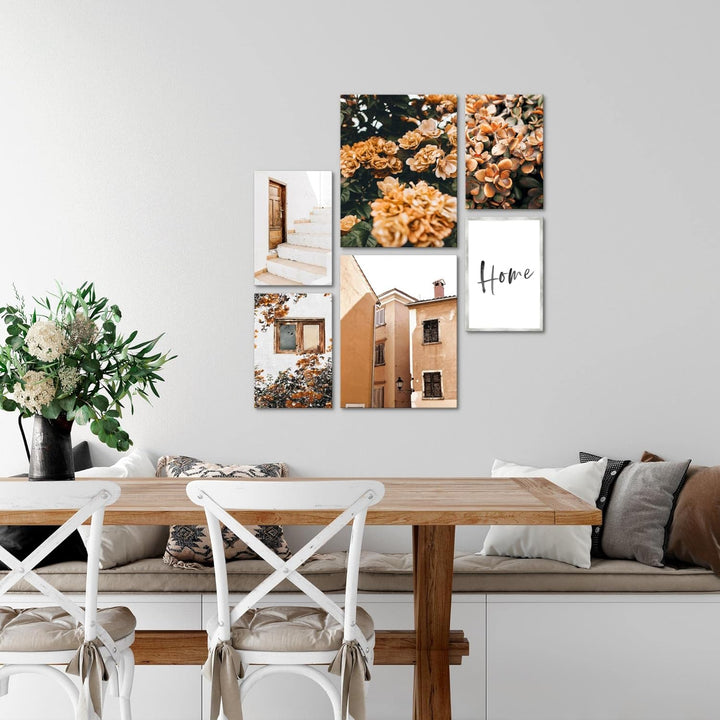 Novart Bilder Set - AUFHÄNGFERTIG - KEIN EXTRA RAHMEN BENÖTIGT - Home Blumen Modern Orange - Wohnzim