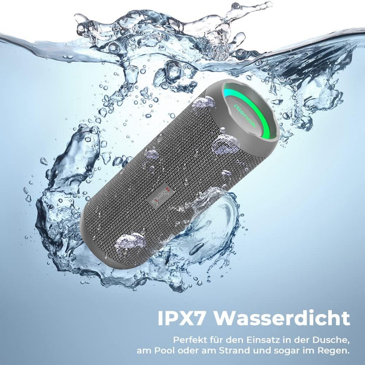 RIENOK Bluetooth Lautsprecher mit Licht Bluetooth 5.3 Musikbox Bass Kabellos Box mit IPX7 wasserdich