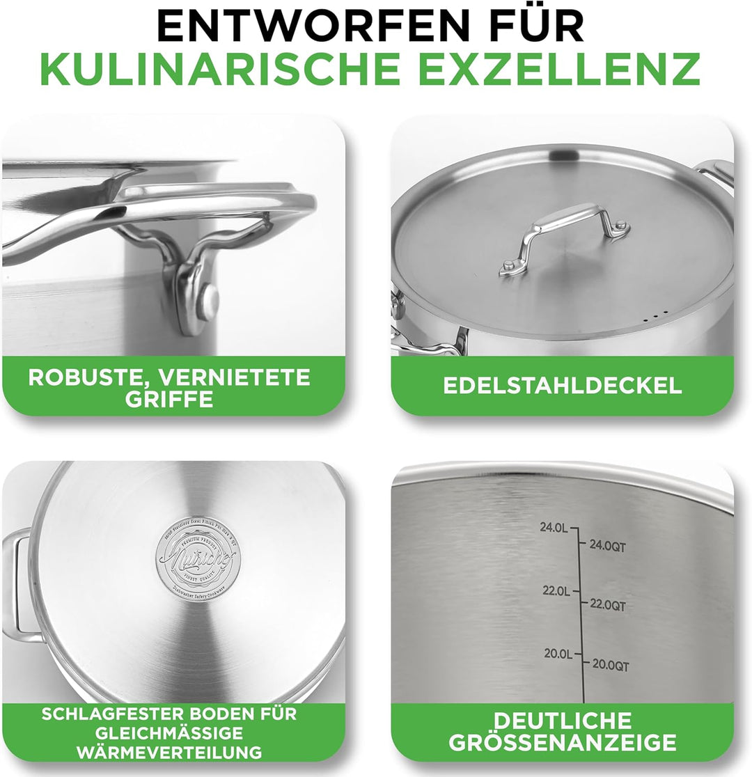 NutriChef Kochtopf Gross, 23L- Ø 34cm, Suppentopf Edelstahl Induktion für Alle Herdarten Geeignet, S