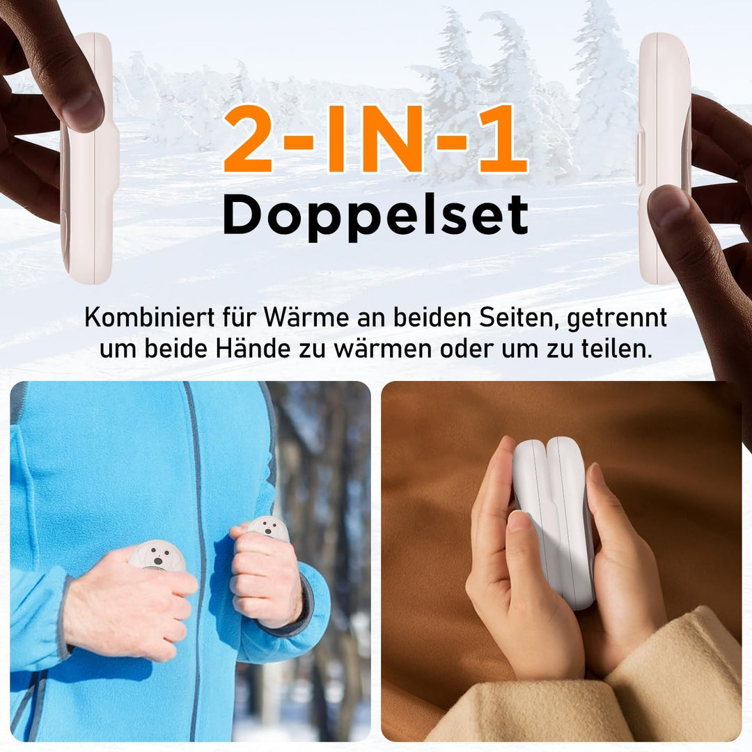 Lepwings Handwärmer Elektrisch, 2er-Pack, 6000 mAh Taschenwärmer Wiederverwendbar mit 3 Modi, 20 Stu