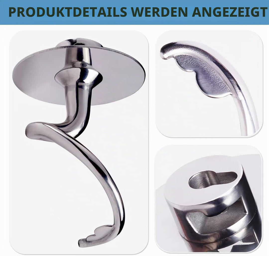 Knethaken Edelstahl für KitchenAid 4,5–5 Quart Mittelgrosse Küchenmaschinen mit kippbarem Motorkopf,