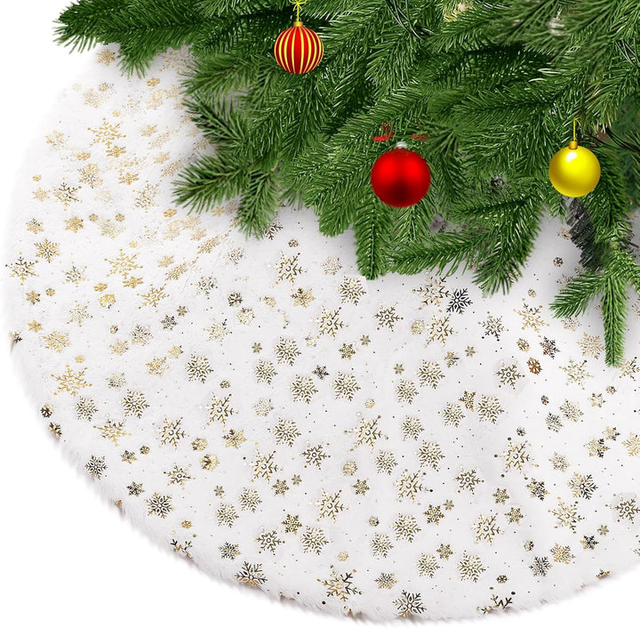KONVINIT Weihnachtsbaum Rock Weiss Weihnachtsbaumdecke Round Plüsch Christmasbaumdecke Glitzer Schne