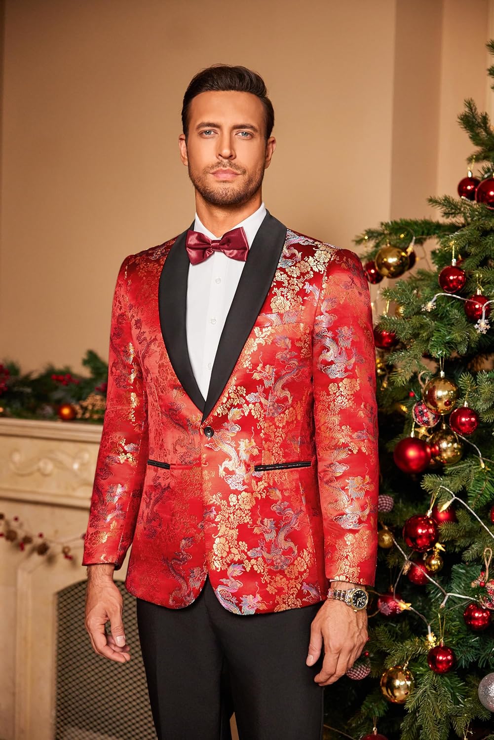 Coofandy Men's Floral Tuxedo Jacket Luxury Embroidered Suit Wedding Blazer Dinner Tuxedo for Party R