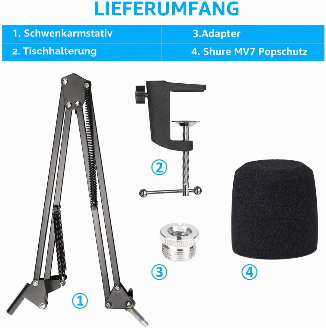 SUNMON Mikrofonarm Boom Arm für MV7 Set, Boom arm mit Schaumstoff-Windschutz für Streaming Podcast T