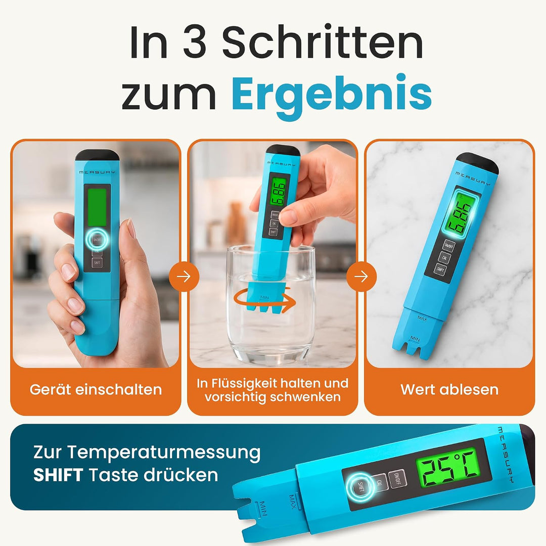 Measury PH Wert Messgerät Pool, PH Messgerät Pool Digital, PH Meter Wein, Wasser und Urin, 0.00-14.0
