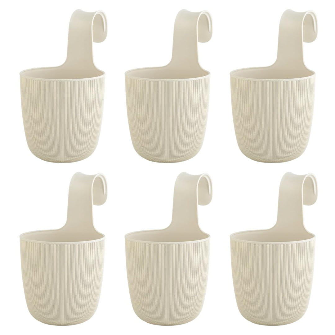 ENGELLAND 6 x Blumentopf zum Hängen, integriertes Drainagesystem, Farbe: Beige, Ø 15 cm, Pflanztopf-