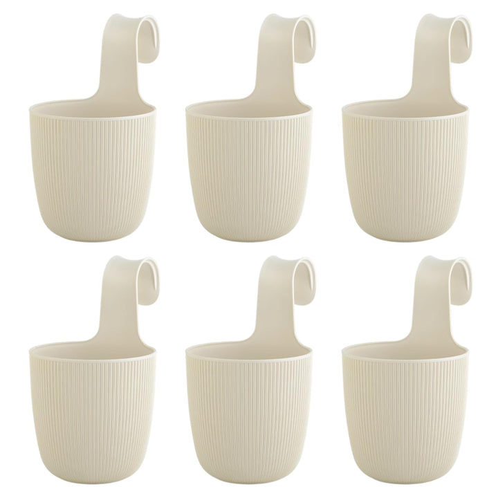ENGELLAND 6 x Blumentopf zum Hängen, integriertes Drainagesystem, Farbe: Beige, Ø 15 cm, Pflanztopf-