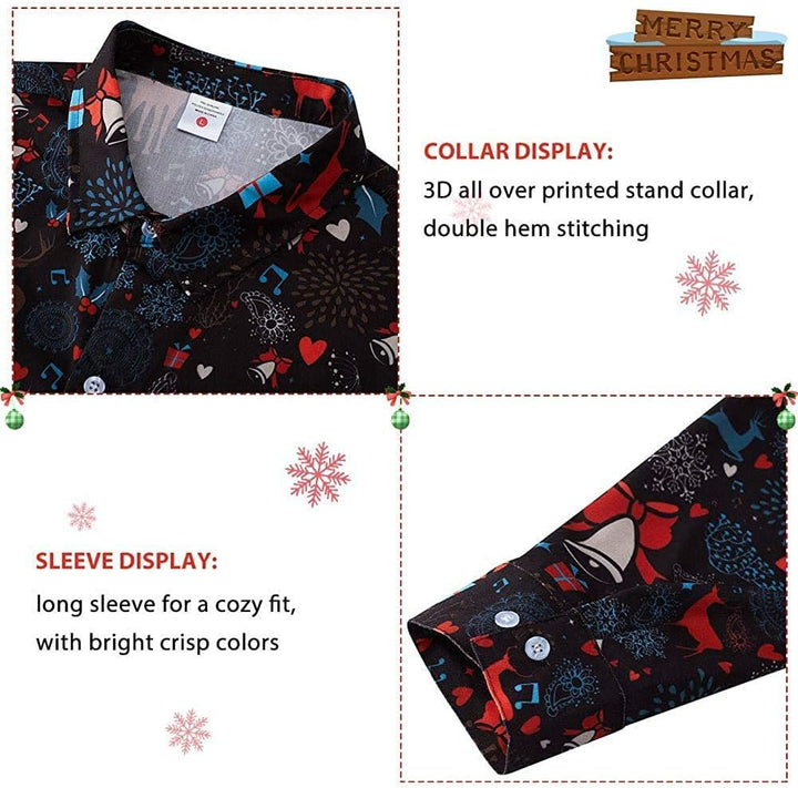 Goodstoworld Weihnachtshemd Herren Weihnachten Muster 3D Bedruckte Langärm Slim Fit Stehkragen Bügel