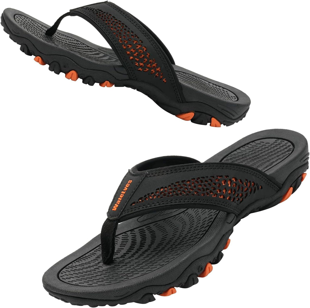 Herren Flip Flops Zehentrenner Leder mit Arch Support Sandalen Weich Leder Stoff Badelatschen Sommer