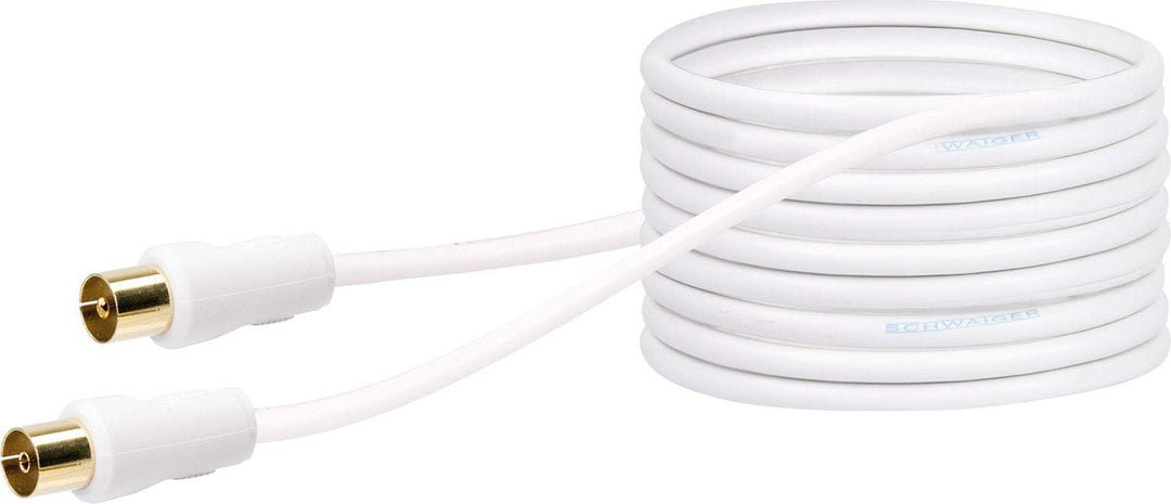 SCHWAIGER Antennen Anschlusskabel 90 dB, 10,0m, weiss, IEC Stecker > IEC Buchse, 2-fach Schirmung, 7