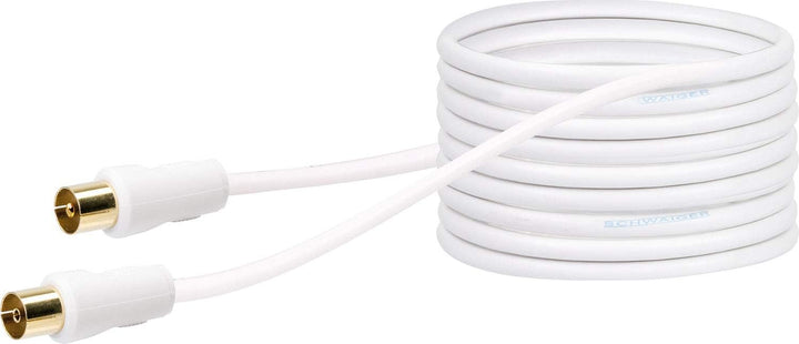 SCHWAIGER Antennen Anschlusskabel 90 dB, 10,0m, weiss, IEC Stecker > IEC Buchse, 2-fach Schirmung, 7