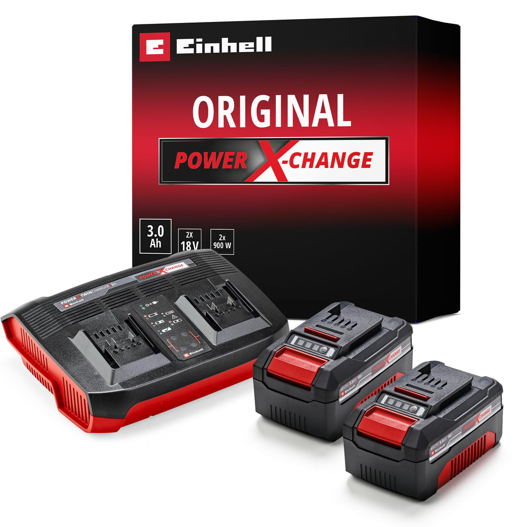 Original Einhell Starter Kit 2x 3,0 Ah Akkus und Twincharger Power X-Change (Li-Ion, 18 V, 60 min La