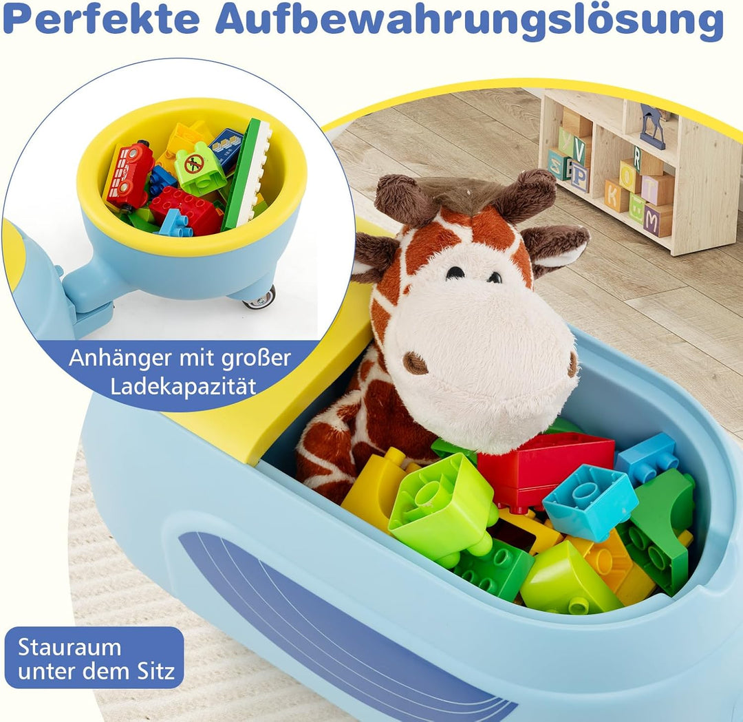 COSTWAY Rutschauto mit Anhänger, Rutschfahrzeug mit Licht & Musik & Stauraum unter dem Sitz, Rutsche