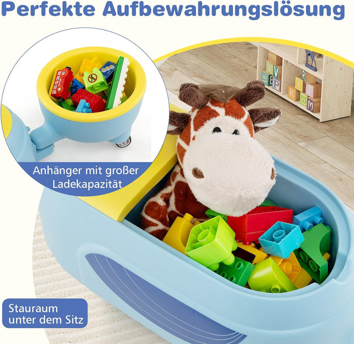 COSTWAY Rutschauto mit Anhänger, Rutschfahrzeug mit Licht & Musik & Stauraum unter dem Sitz, Rutsche