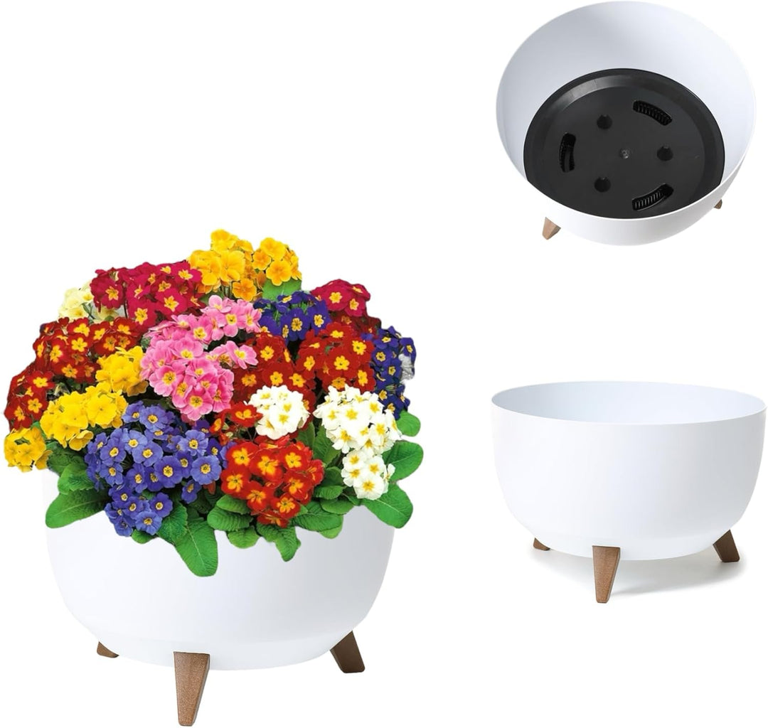 MELTOM Blumentopf mit Füssen aus Kunststoff Schale mit Einsatz, Farbe Weiss, H: 25 cm, D: 40 cm, Grö