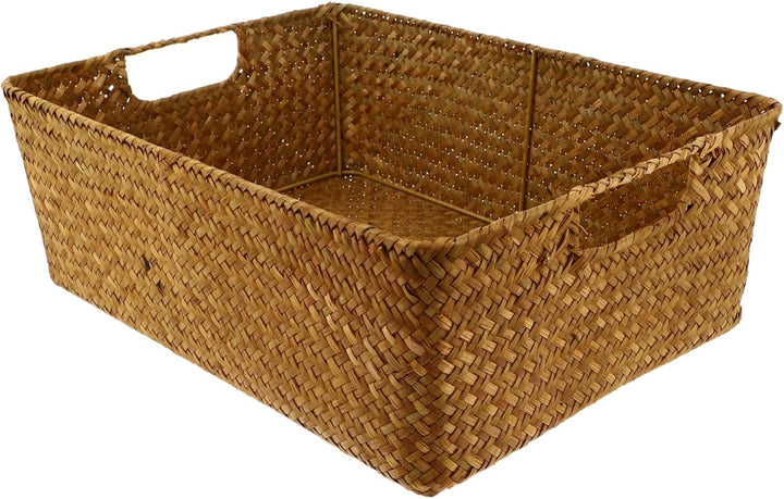DOITOOL Geflochtener Aufbewahrungskorb Seegras Korb Eckig 40x29x13cm Rechteckiger Korb Geflochten Mu