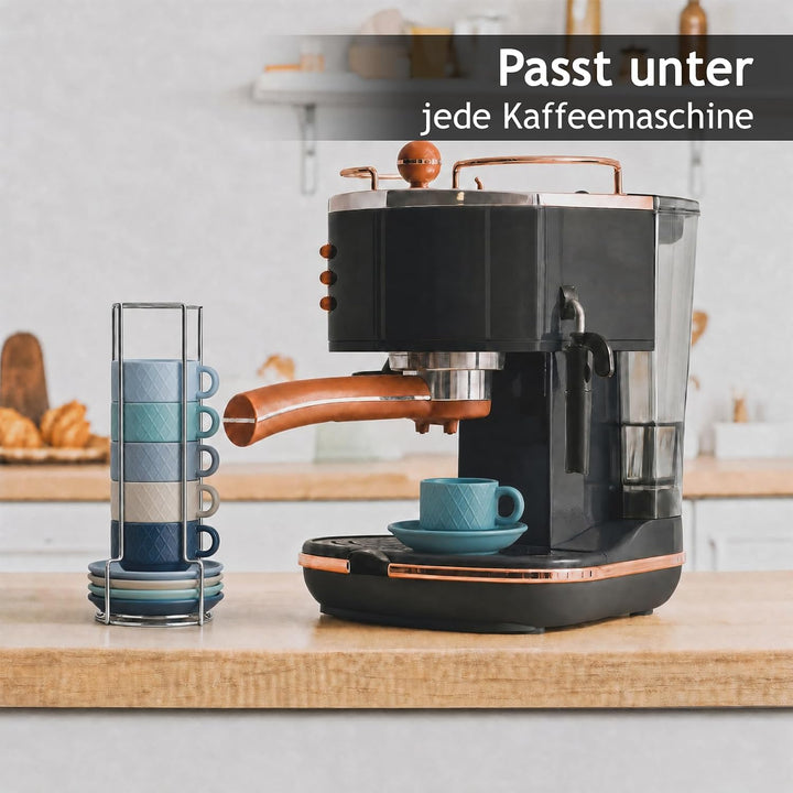 MIAMIO – 6 x 75 ml Espresso Tassen/Espressotassen Set mit Ständer Steingut Keramik - Palmanova Kolle