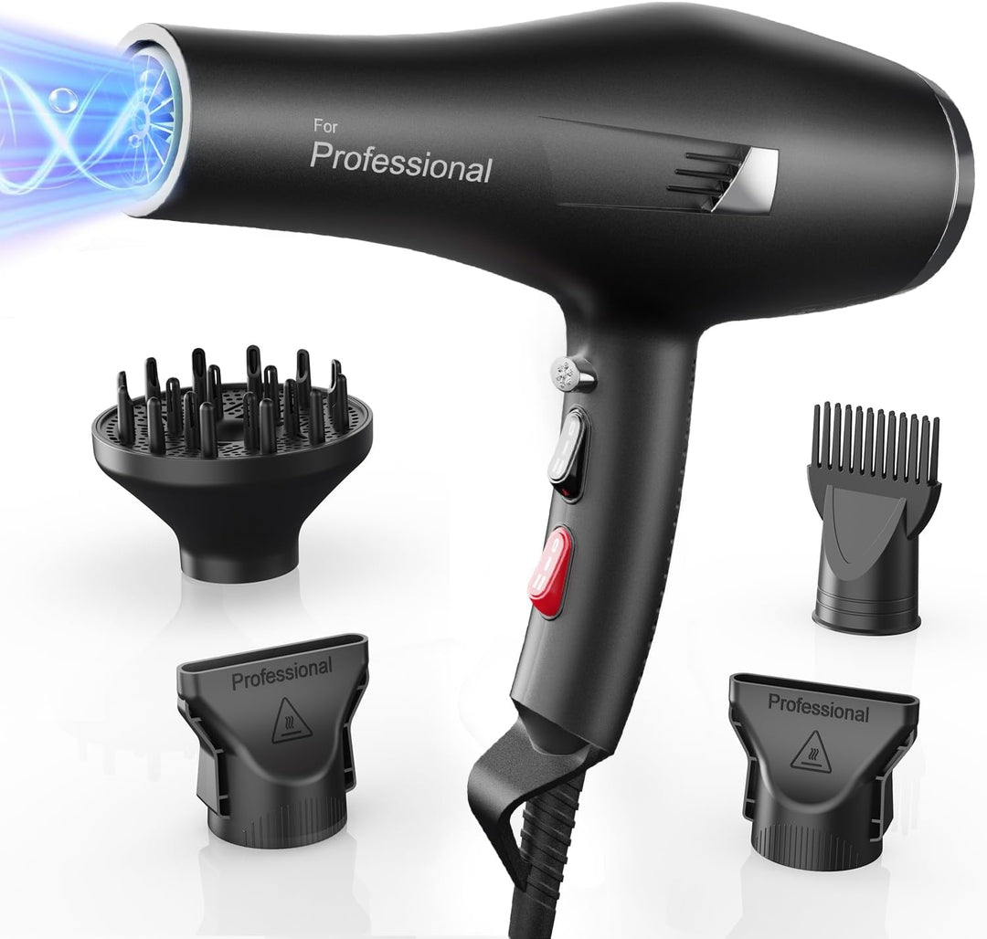 Dekuri Föhn Ionen, Profi Fön Haartrockner Hair Dryer Haarföhn mit 1 Diffusor 2 Stylingdüse, 3 Heiz u