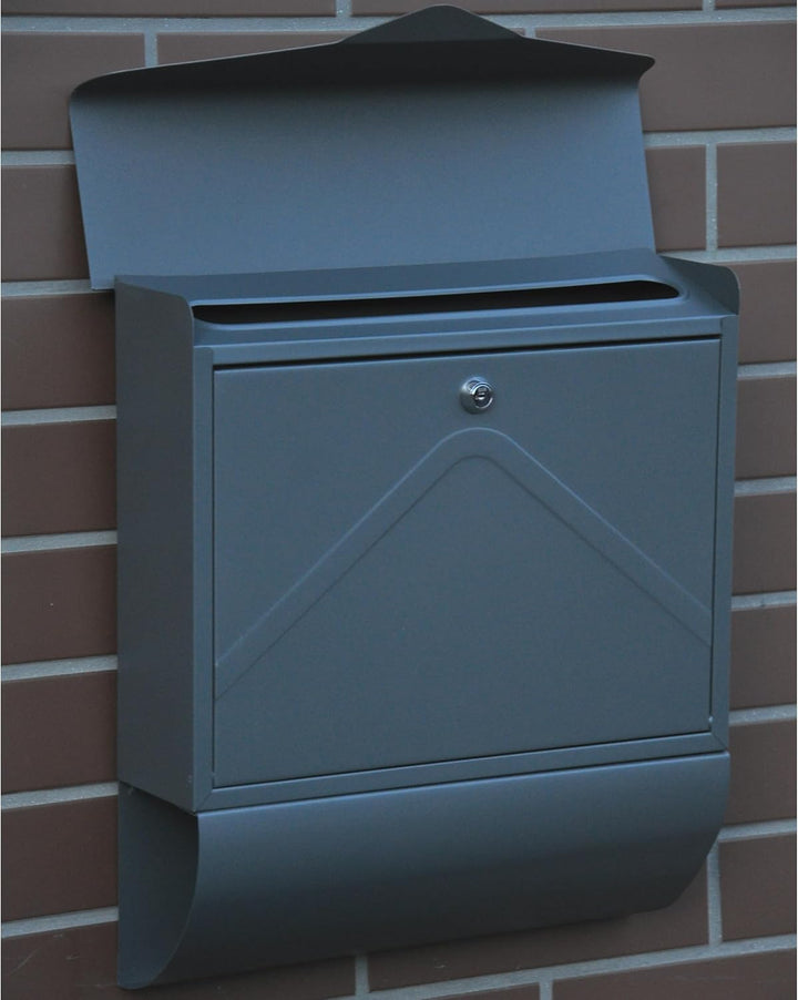 Designer Briefkasten Wandbriefkasten Postkasten mit Zeitungsrolle Zeitungsfach Anthrazitgrau Matt RA