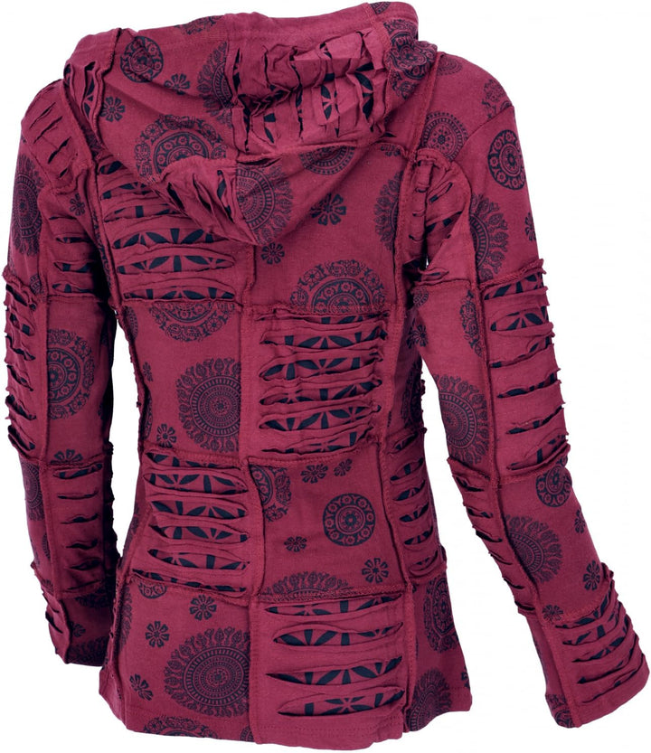 GURU SHOP Goa Patchwork Jacke, Kapuzenjacke, Damen, Baumwolle 38 Bordeaux, 38 Bordeaux