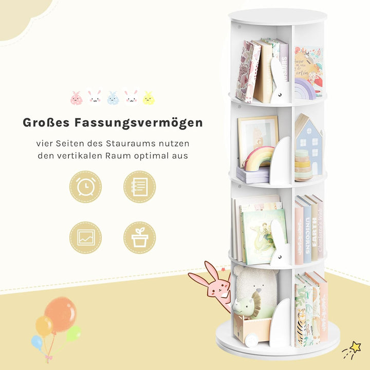 WOLTU Bücherregal Kinder, drehbares Kinderregal mit 4 Ebenen, Bücher Regal Kinderzimmer Wohnzimmer,