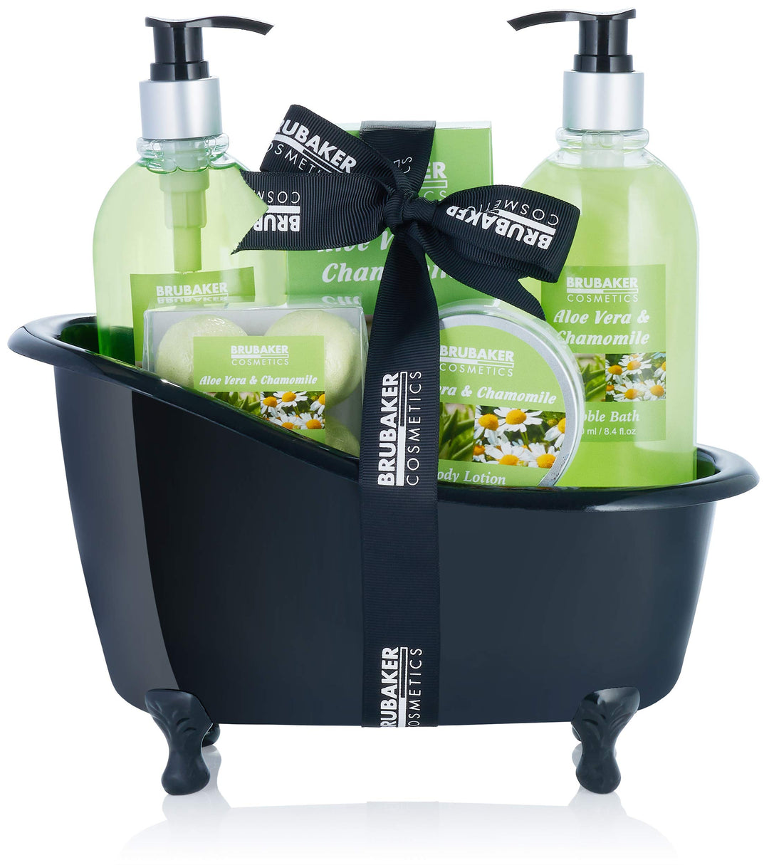 BRUBAKER Cosmetics Bade-Geschenkset Aloe Vera Kamille mit Deko Badewanne Schwarz 9-teilig Aloe Vera