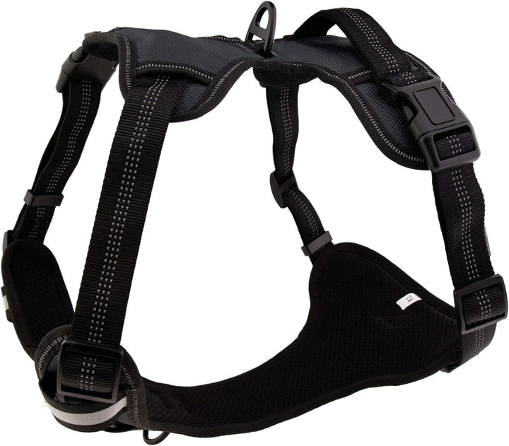 Floxik Hundegeschirr grau XL | Anti Zug Brustgeschirr reflektierend & gepolstert mit Haltegriff für