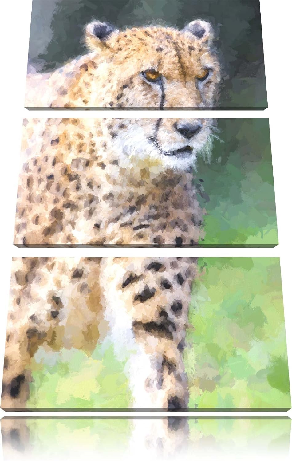 lauernder Gepard auf Wiese Spezial 3-Teiler Leinwandbild 120x80 Bild auf Leinwand, XXL riesige Bilde