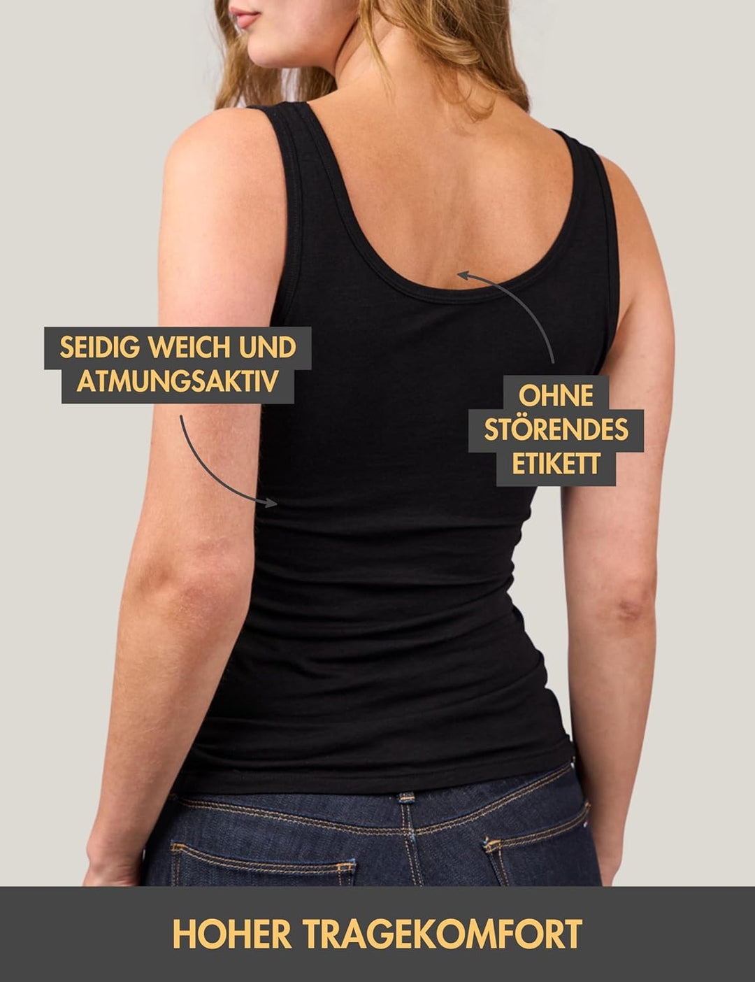 Basic Treasure 3er-Pack Unterhemden Damen, Spaghettiträger Top Damen, Premium Bambus Unterhemd Damen