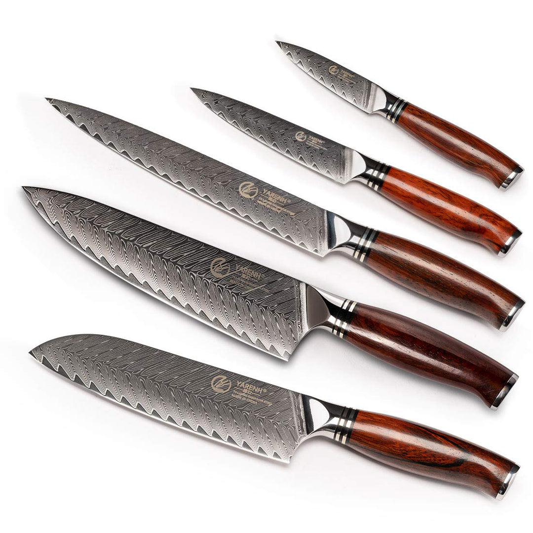 YARENH 5er Damastmesser Set, Scharfes Profi Damast Kochmesser Messerset, 73 Schichten Damaskus Stahl