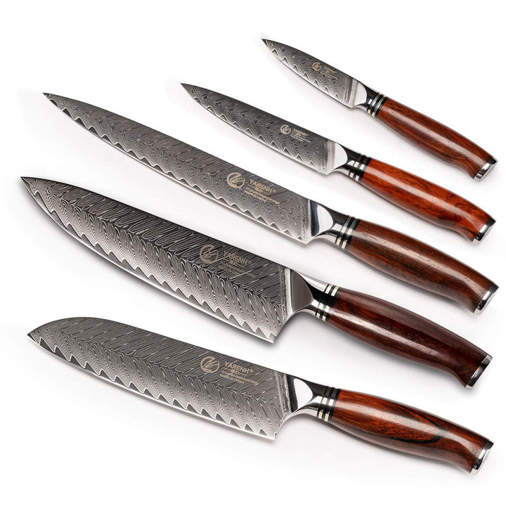 YARENH 5er Damastmesser Set, Scharfes Profi Damast Kochmesser Messerset, 73 Schichten Damaskus Stahl