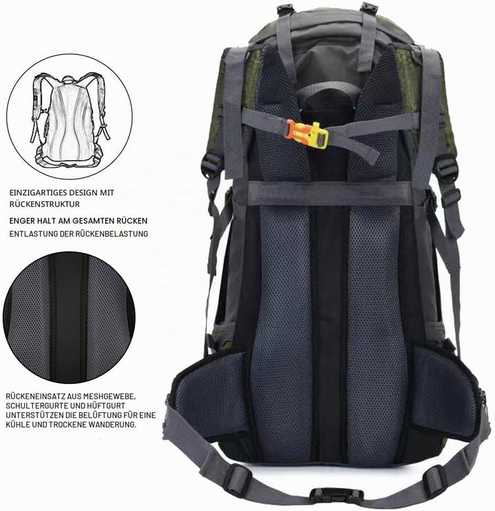 Bseash 60L Wasserdichter leichter Wanderrucksack mit Regenschutz, Outdoor Sport Tagesrucksack Multif
