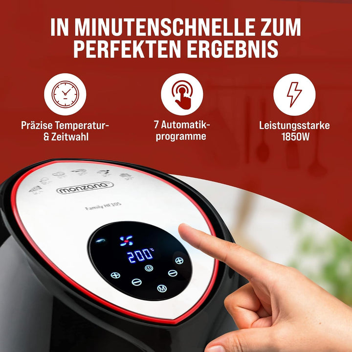 Monzana Heissluftfritteuse 6,5 L XXL Digitales LED Touch-Display Timer Temperatureinstellung mit Rez
