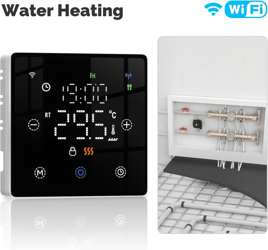 WLAN-Thermostat mit Batterien, Schwarz, Smart für Gasboiler, Touch-Display 86 x 86 mm, kompatibel mi