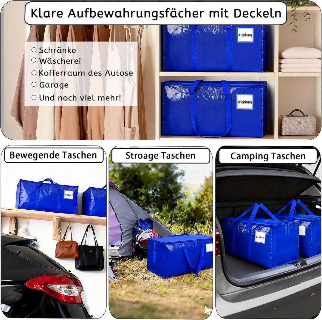 6 Stück 95L Übersized Aufbewahrungstasche,Blau,Aufbewahrungstaschen mit Deckeln,Heavy-Duty Umzugskar