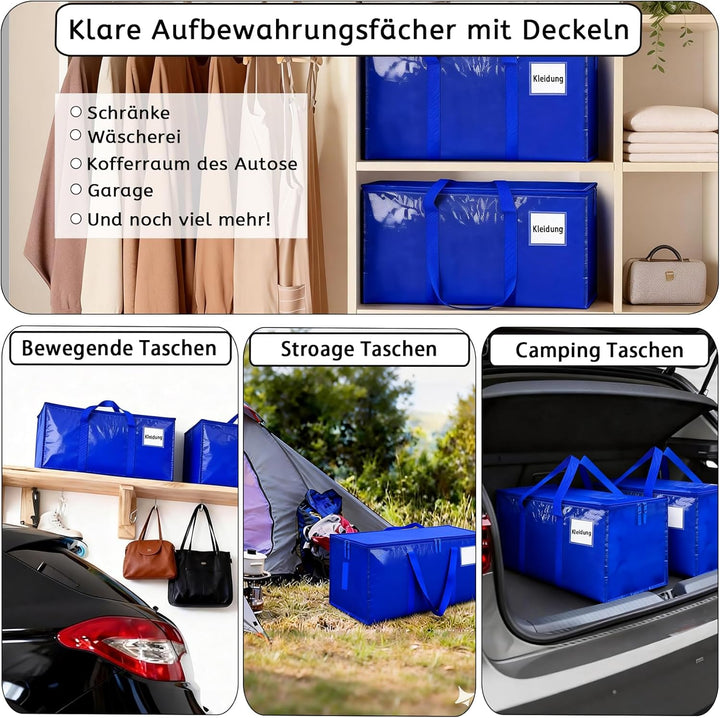 6 Stück 95L Übersized Aufbewahrungstasche,Blau,Aufbewahrungstaschen mit Deckeln,Heavy-Duty Umzugskar