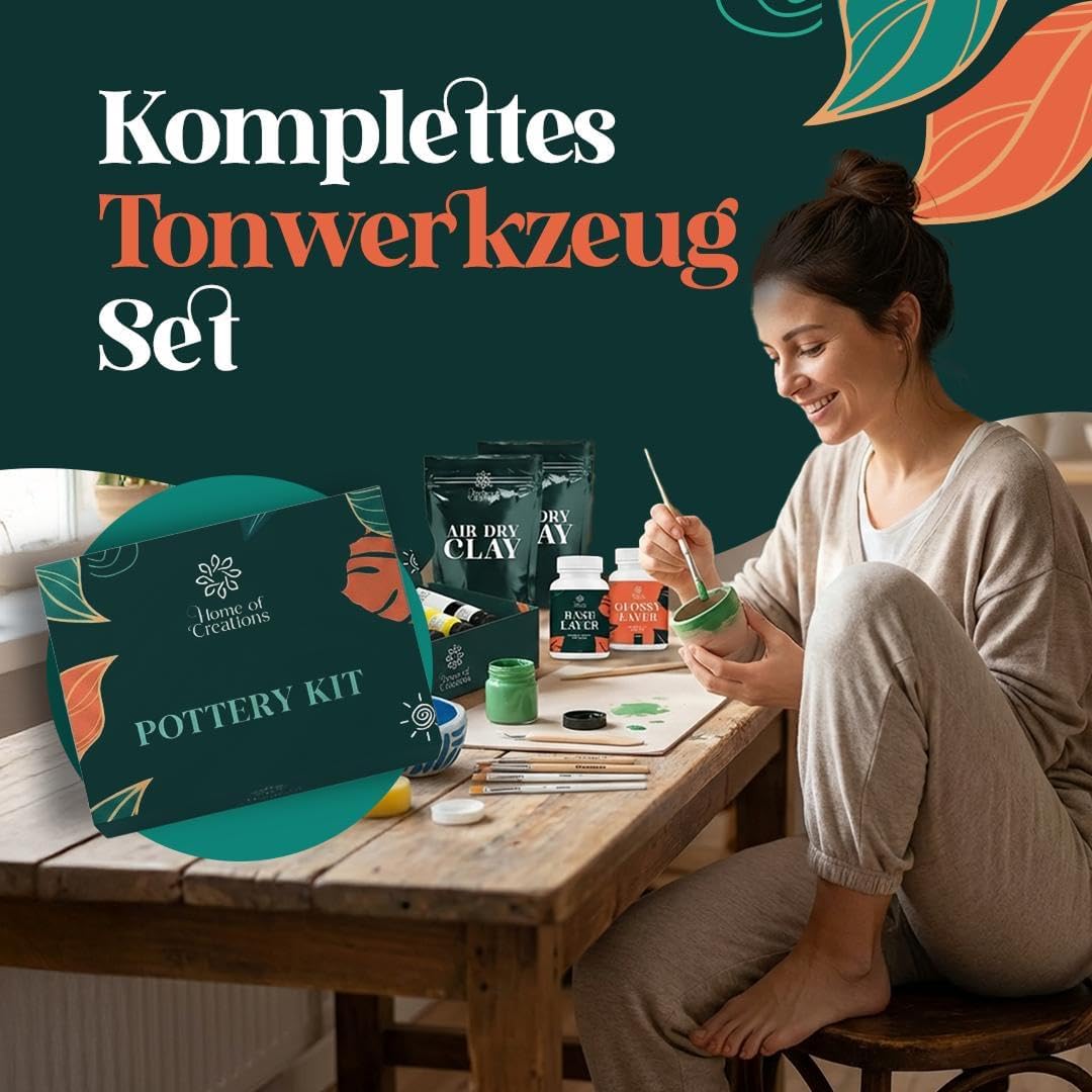 Bastelset Erwachsene mit Modelliermasse Lufttrocknend | DIY Set Erwachsene mit Ton &amp; Werkzeug | Bast