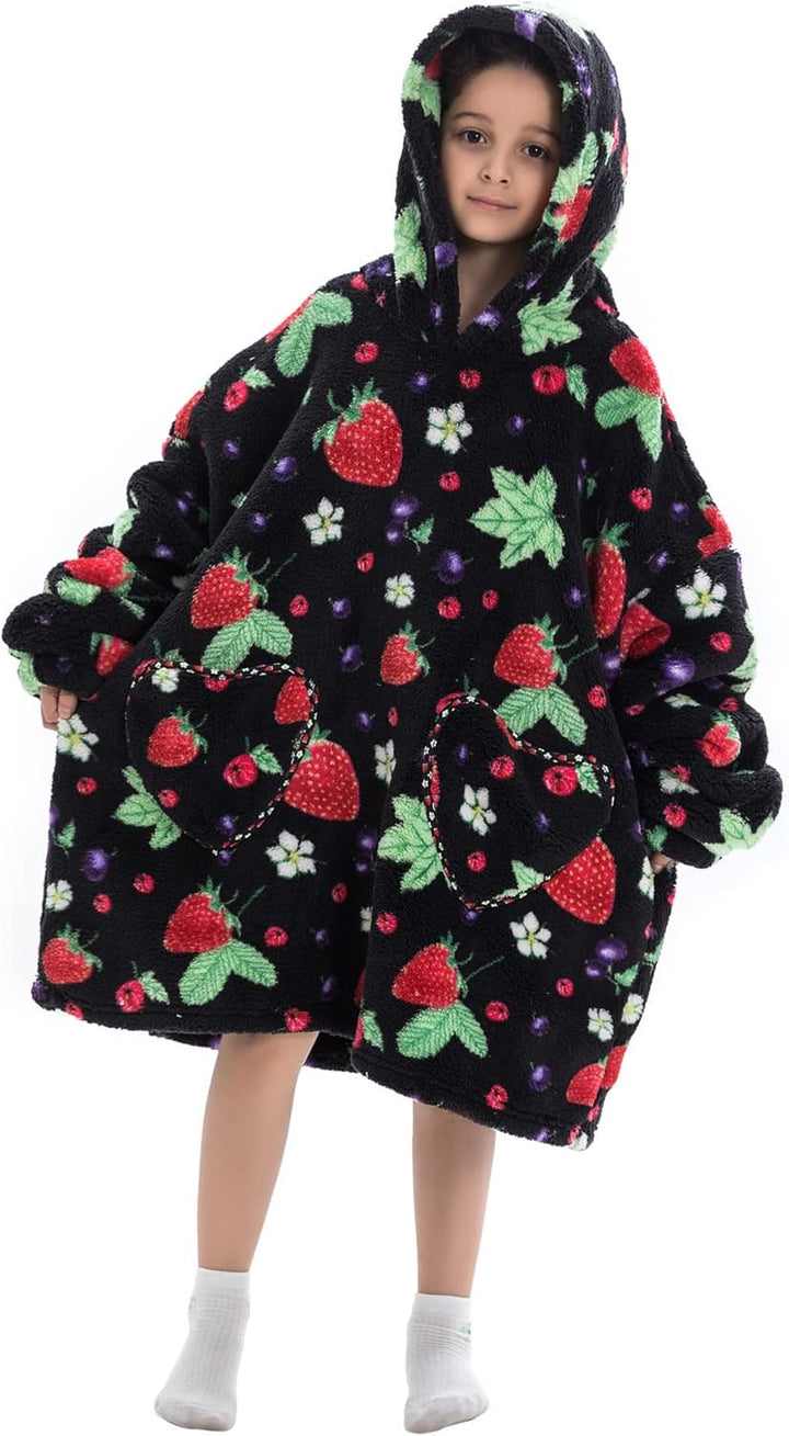 Pterygoid Kapuzenpullover Mädchen, Übergrosse Hoodie Decke Kinder mit Kapuze und Tasche Jungen, Flee