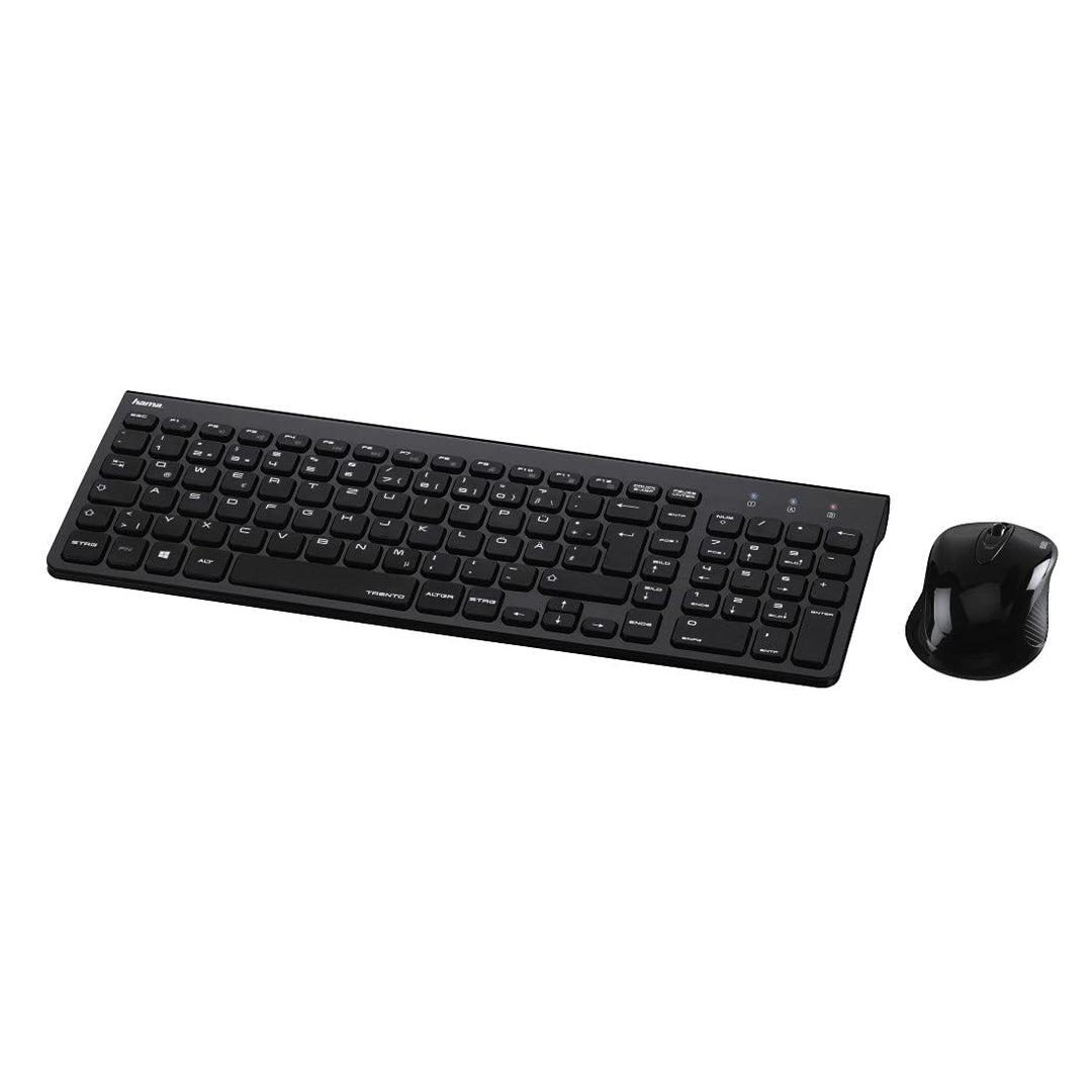 Hama Funk-Tastatur mit Maus Set kabellos (leise Computer-Tastatur mit flachen Tasten, Ziffernblock,