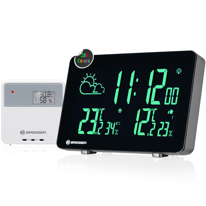 Bresser Funkwetterstation mit Farbwechsel, 256 Displayfarben, Wettervorhersage, Thermo-Hygrosensor,