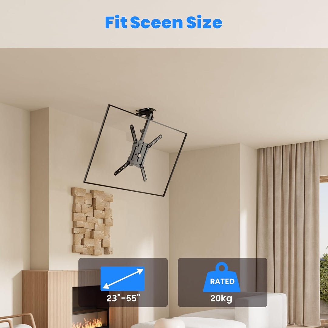 PureMounts TV Deckenhalterung für Fernseher, geeignet für 23-55 Zoll, klappbar, höhenverstellbar, sc
