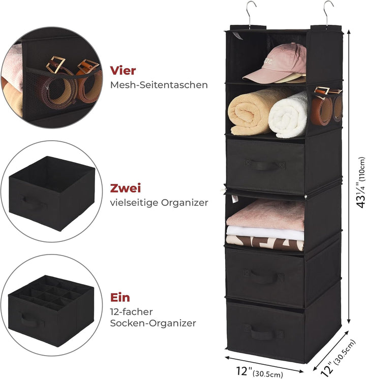 GRANNY SAYS Hängeorganizer Schrank, 1 Stück Hängeregal Stoff mit Schubladen, Schwarz Hängeaufbewahru